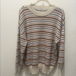 Arizona Jean Company Cream and Brown Striped Sweater